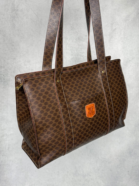 Celine Vintage Brown Macadam Tote Bag Canva/Leather
