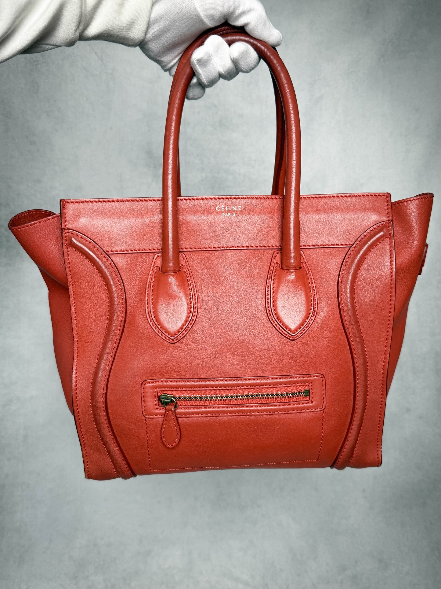 Celine Luggage Leather Handbag Red