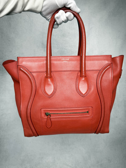 Celine Luggage Leather Handbag Red