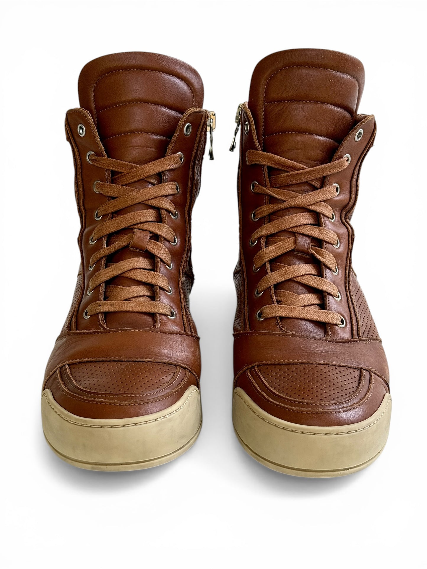 Balmain High-Tops Brown Perforated Leather (44)