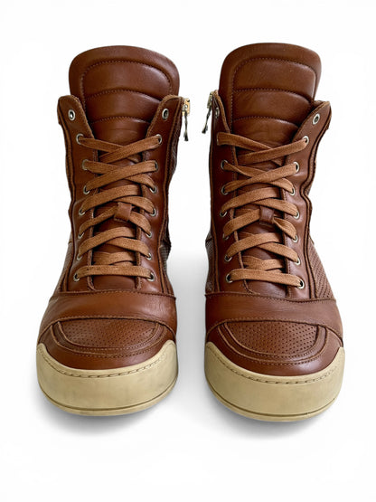 Balmain High-Tops Brown Perforated Leather (44)