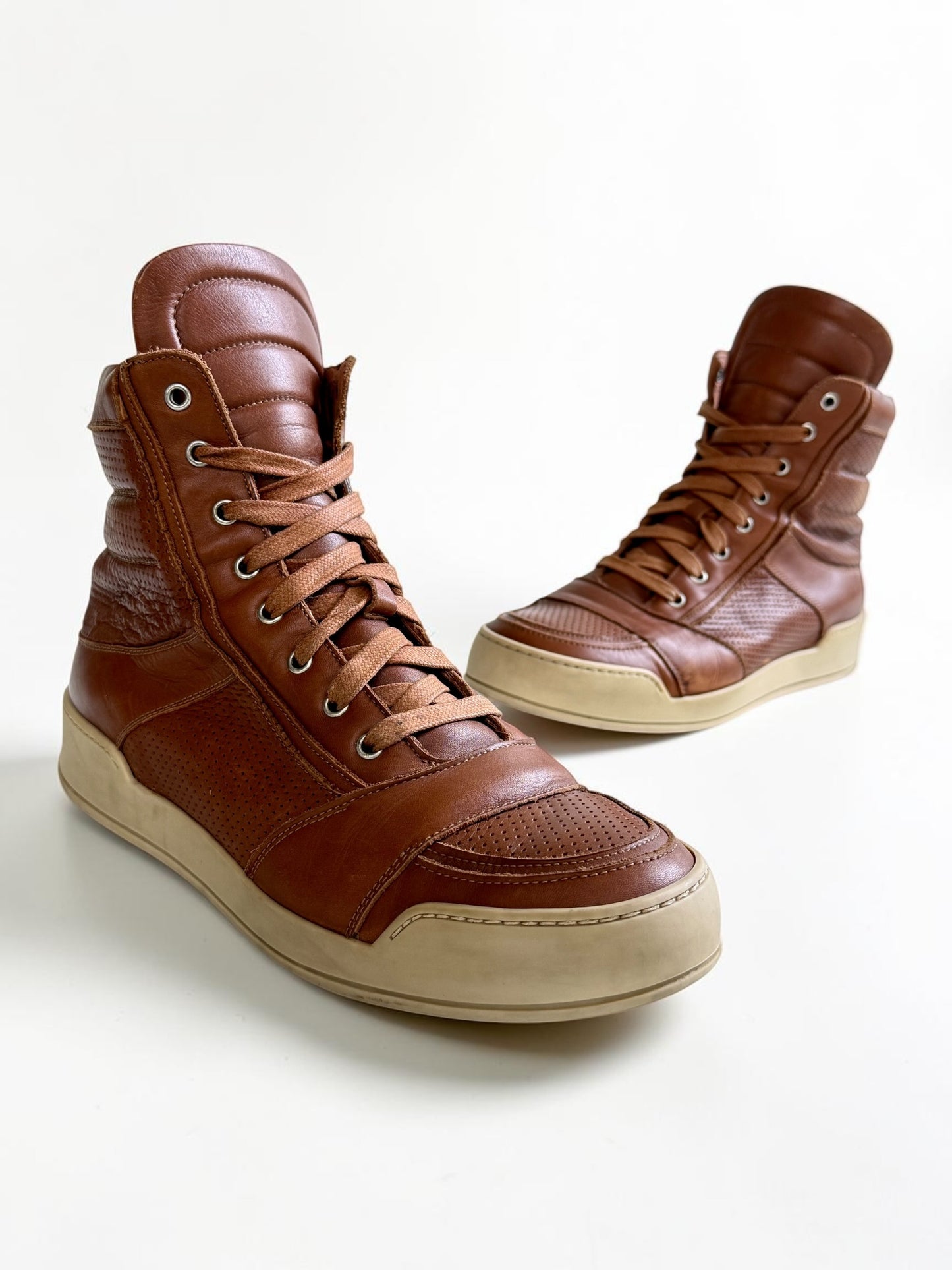 Balmain High-Tops Brown Perforated Leather (44)