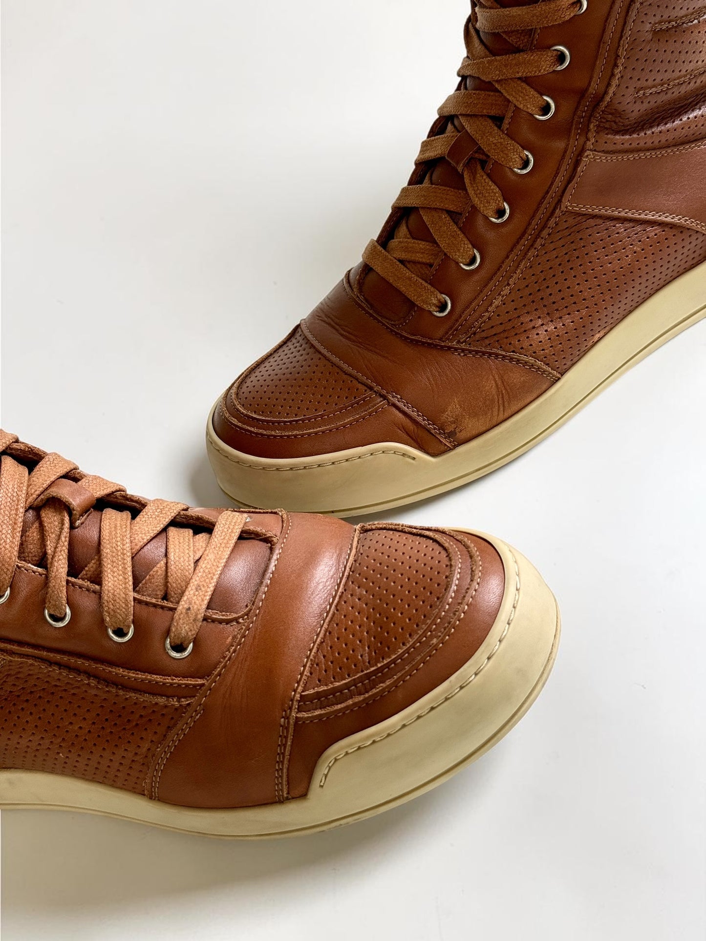 Balmain High-Tops Brown Perforated Leather (44)