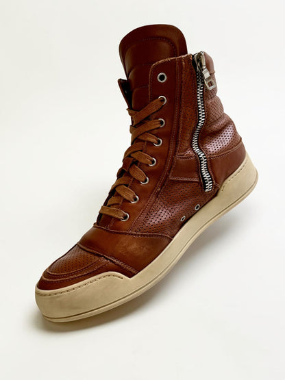 Balmain High-Tops Brown Perforated Leather (44)