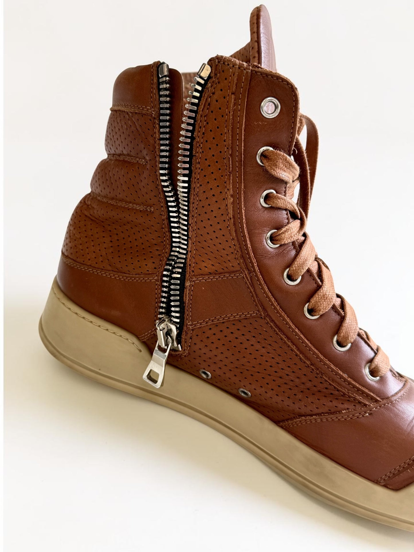 Balmain High-Tops Brown Perforated Leather (44)