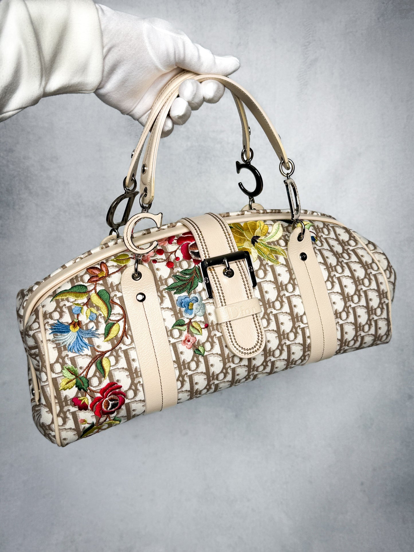 Dior 2005 Diorissimo Floral Embroidered Trotter Bag