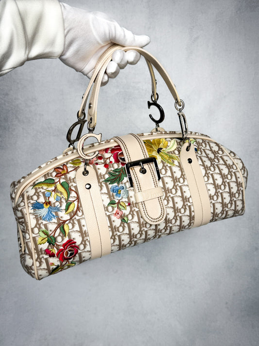Dior 2005 Diorissimo Floral Embroidered Trotter Bag