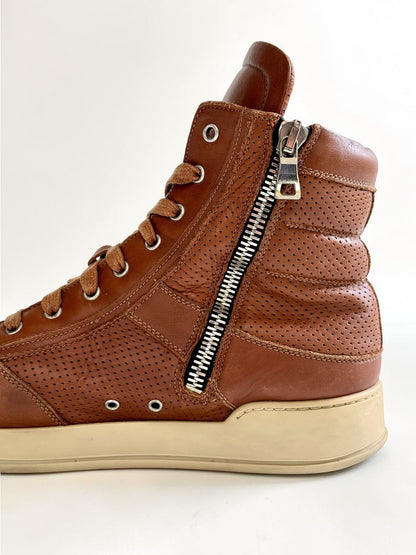 Balmain High-Tops Brown Perforated Leather (44)