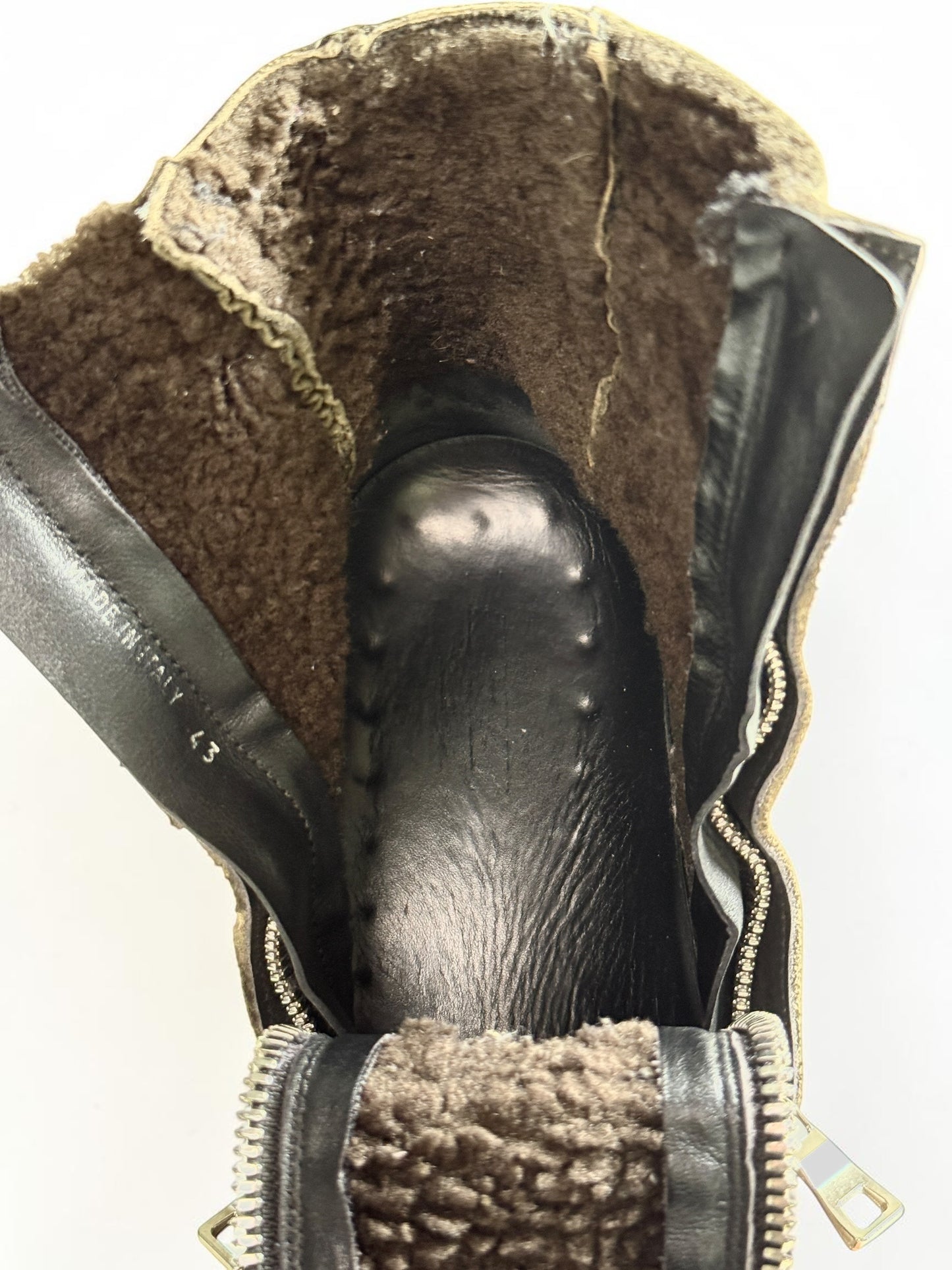 Balmain Shearling/Leather Strap High-Tops Olive (44)
