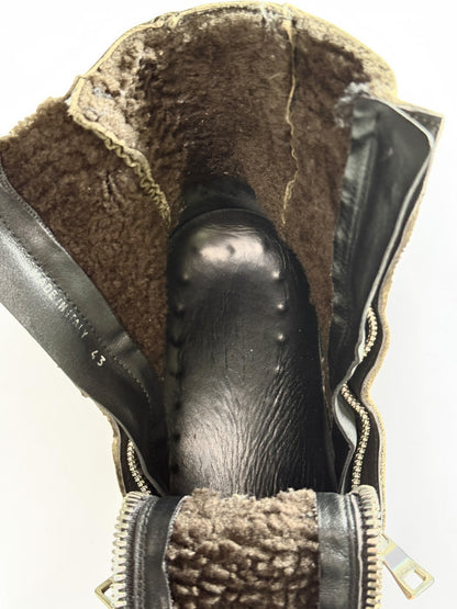 Balmain Shearling/Leather Strap High-Tops Olive (44)