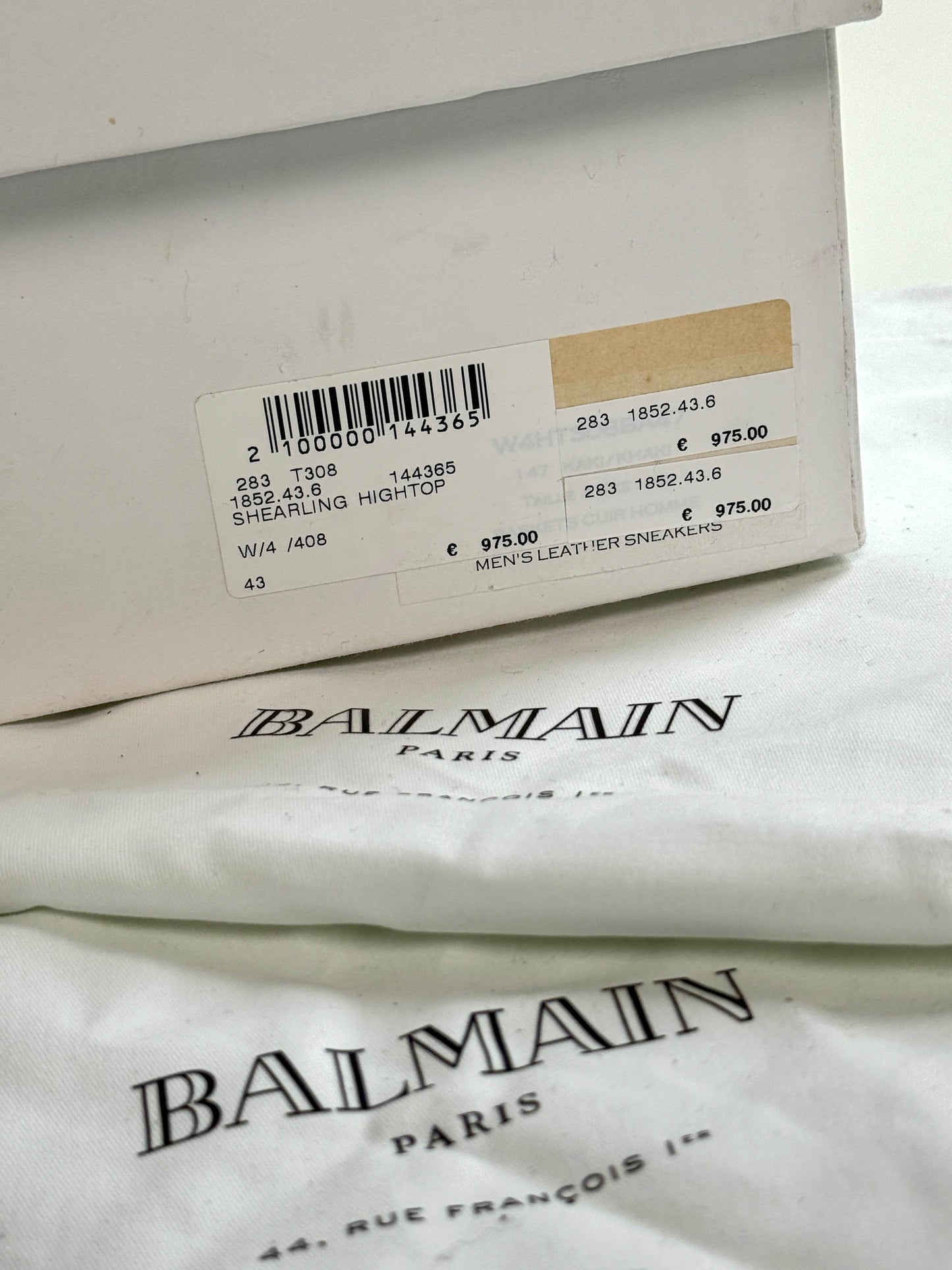 Balmain Shearling/Leather Strap High-Tops Olive (44)