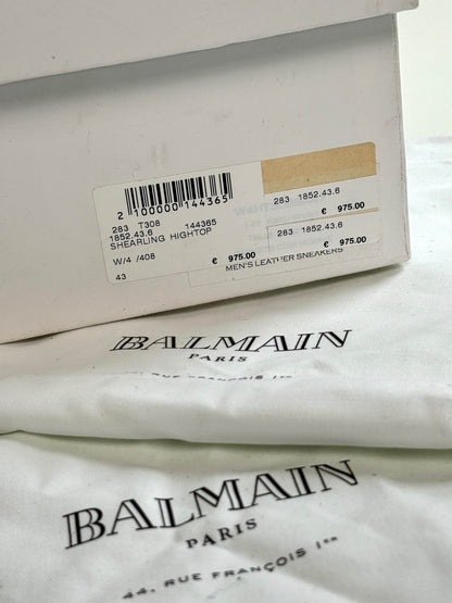 Balmain Shearling/Leather Strap High-Tops Olive (44)