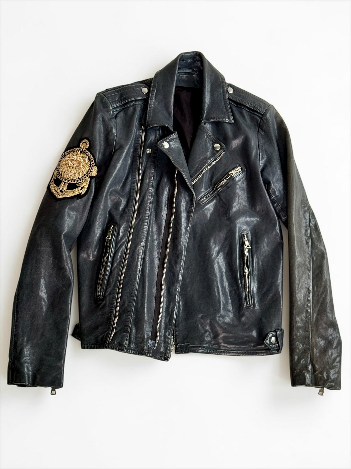 Balmain SS2014 Embroidered Patch Leather Biker Jacket (48)