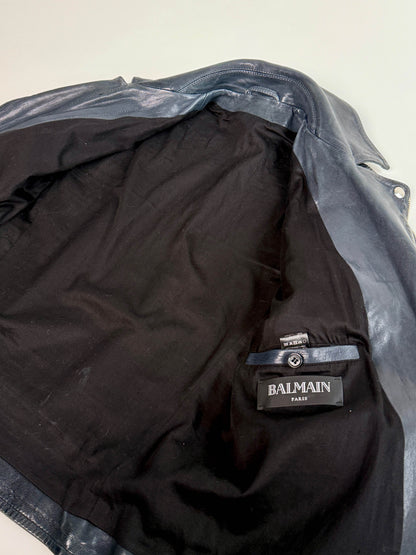 Balmain SS2014 Embroidered Patch Leather Biker Jacket (48)