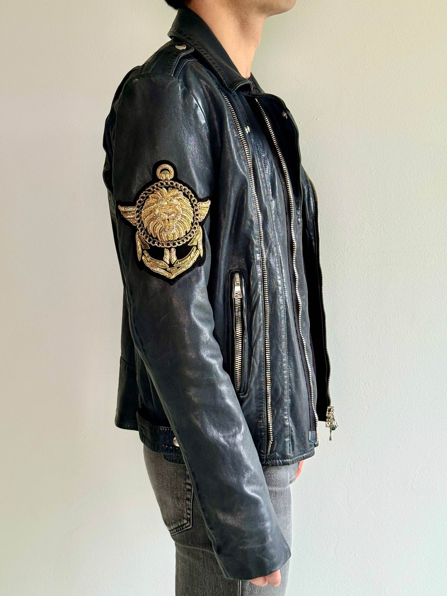 Balmain SS2014 Embroidered Patch Leather Biker Jacket (48)