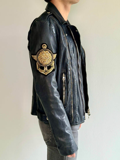 Balmain SS2014 Embroidered Patch Leather Biker Jacket (48)