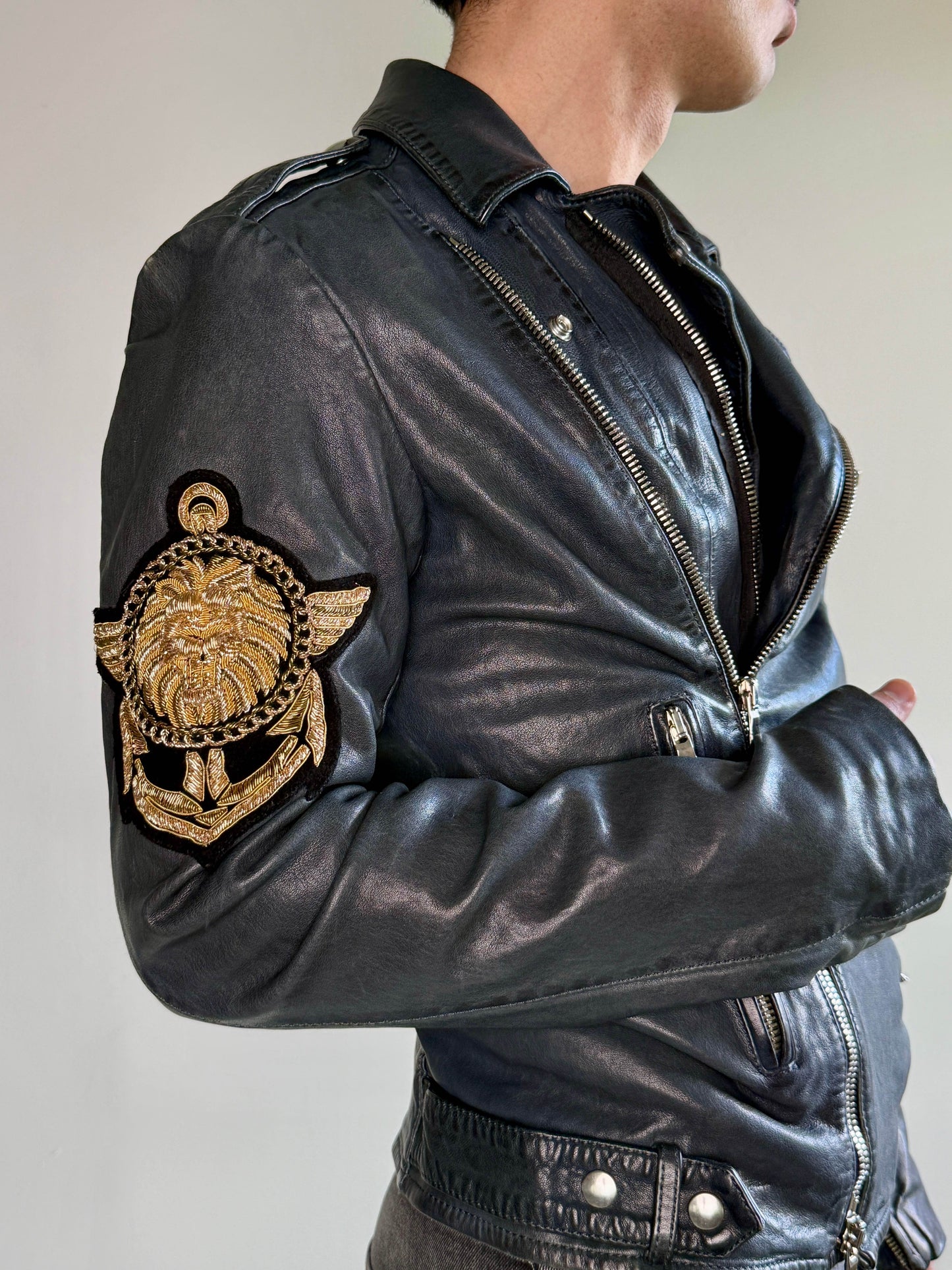 Balmain SS2014 Embroidered Patch Leather Biker Jacket (48)