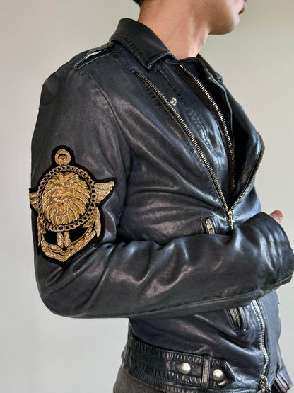 Balmain SS2014 Embroidered Patch Leather Biker Jacket (48)