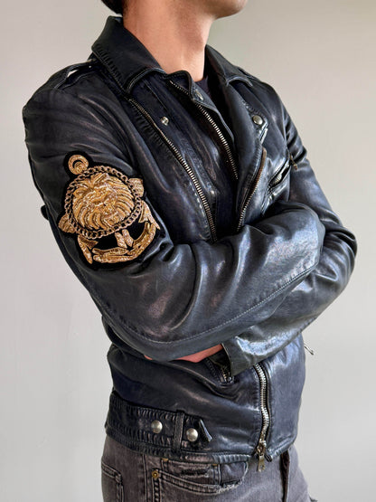 Balmain SS2014 Embroidered Patch Leather Biker Jacket (48)