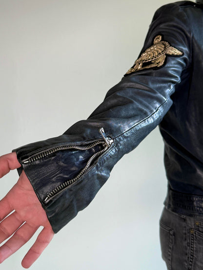 Balmain SS2014 Embroidered Patch Leather Biker Jacket (48)