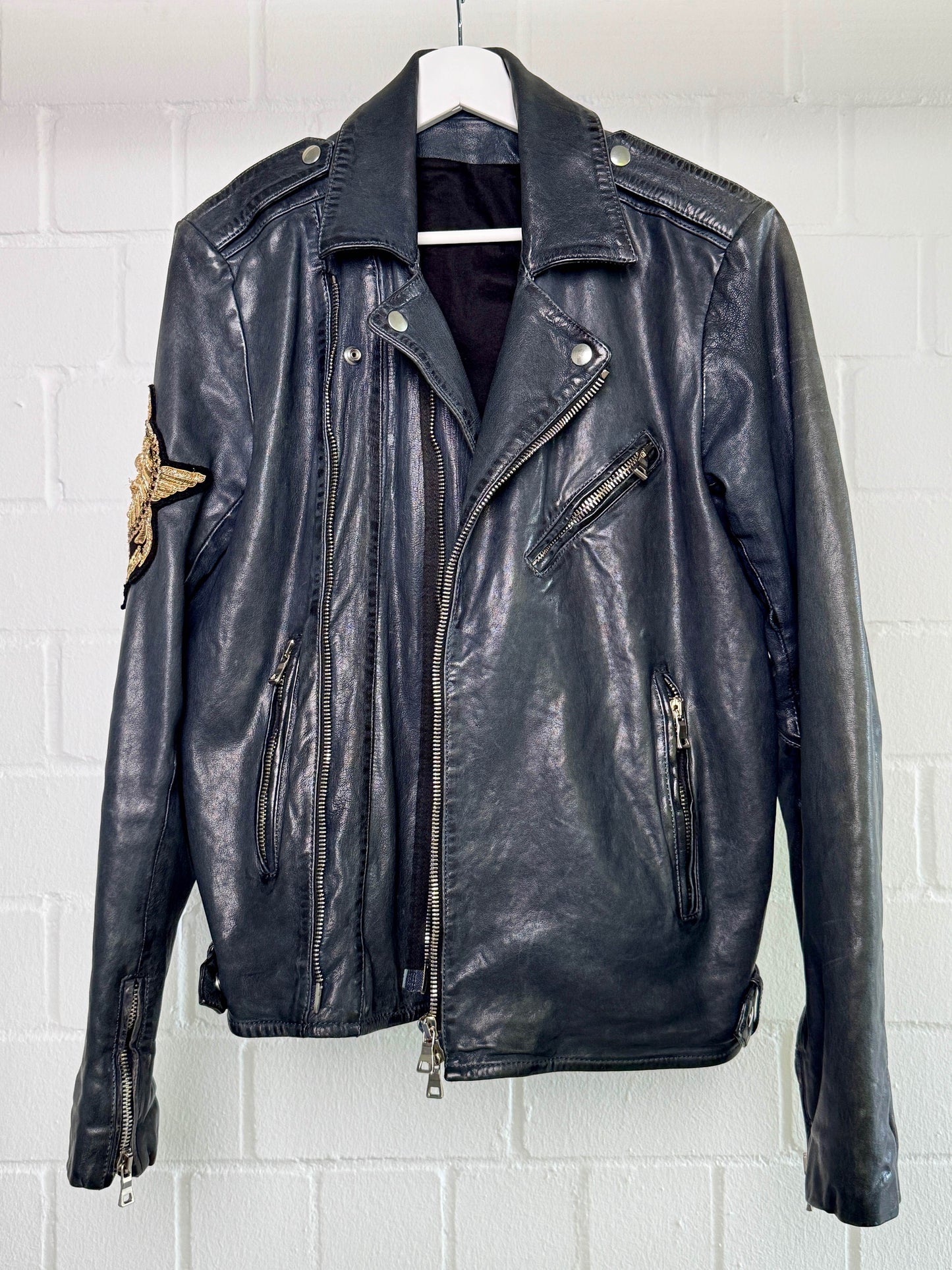 Balmain SS2014 Embroidered Patch Leather Biker Jacket (48)