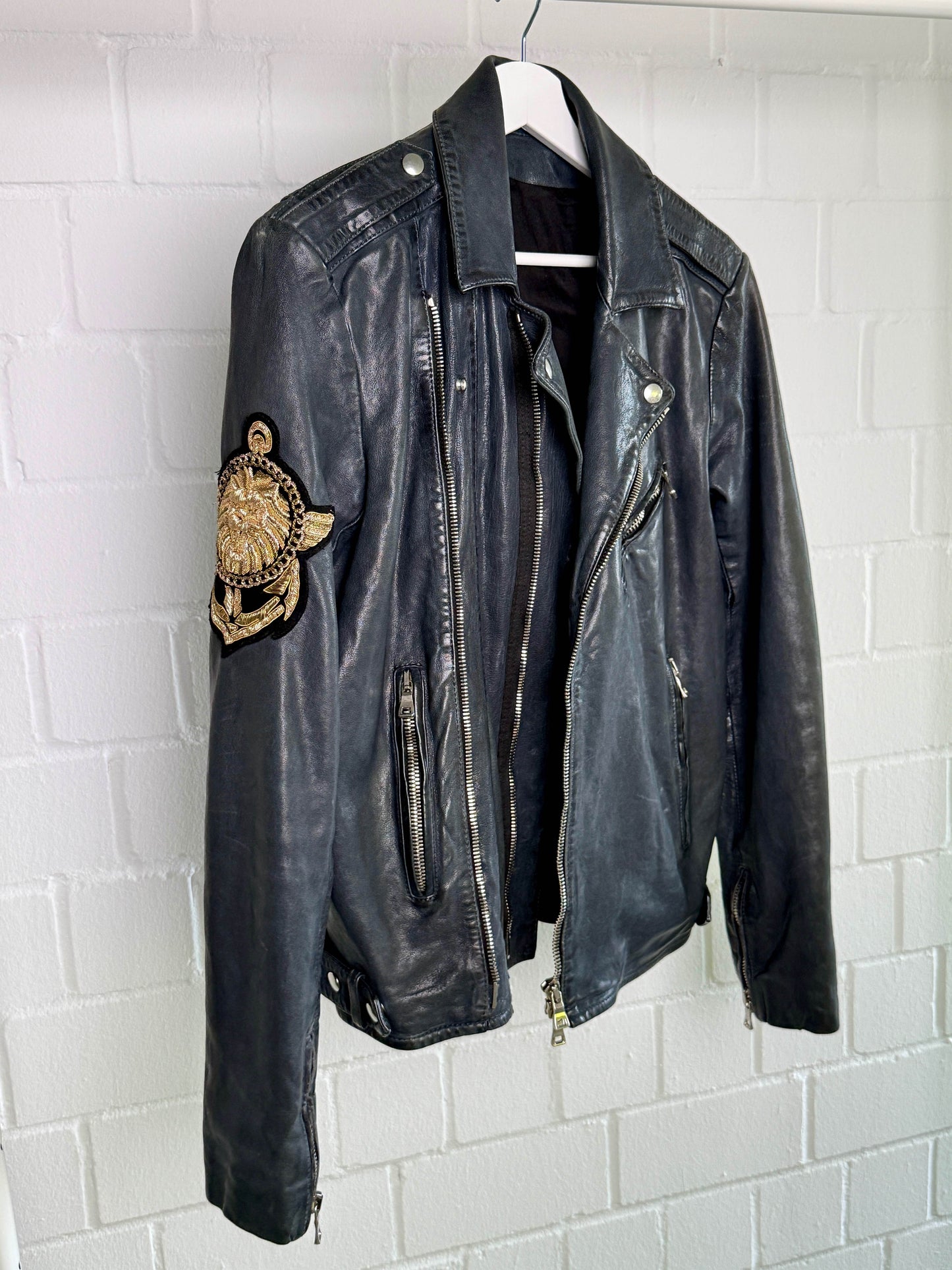 Balmain SS2014 Embroidered Patch Leather Biker Jacket (48)
