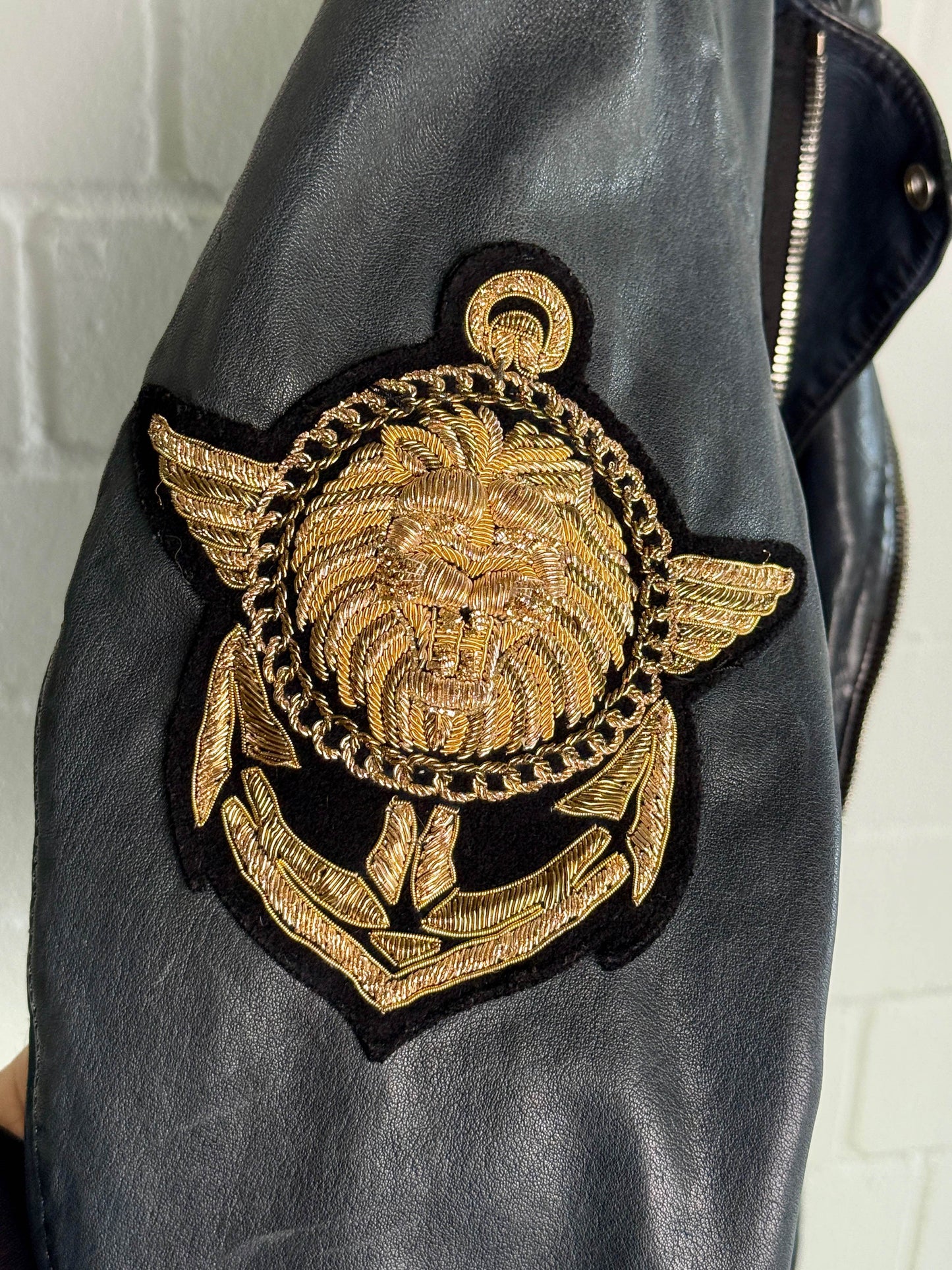 Balmain SS2014 Embroidered Patch Leather Biker Jacket (48)
