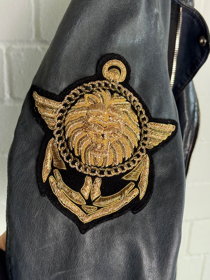 Balmain SS2014 Embroidered Patch Leather Biker Jacket (48)