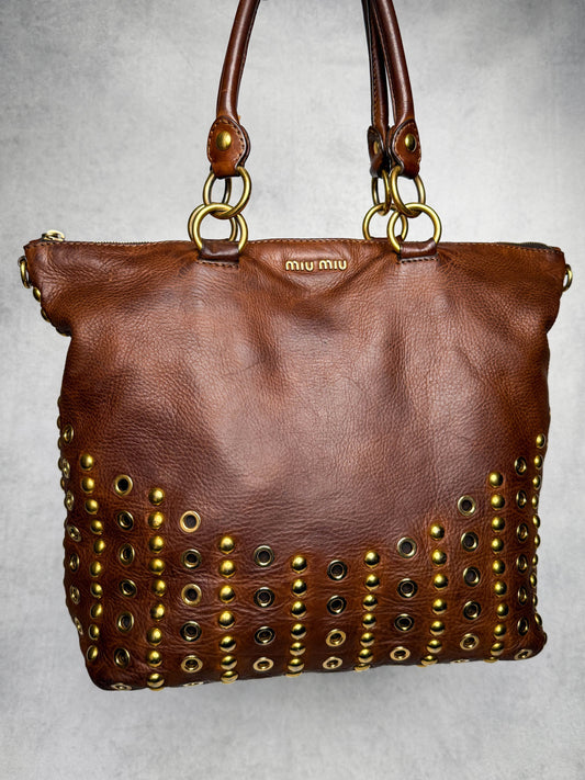 Miu Miu Eyelet Trimmed Bag Brown/Gold