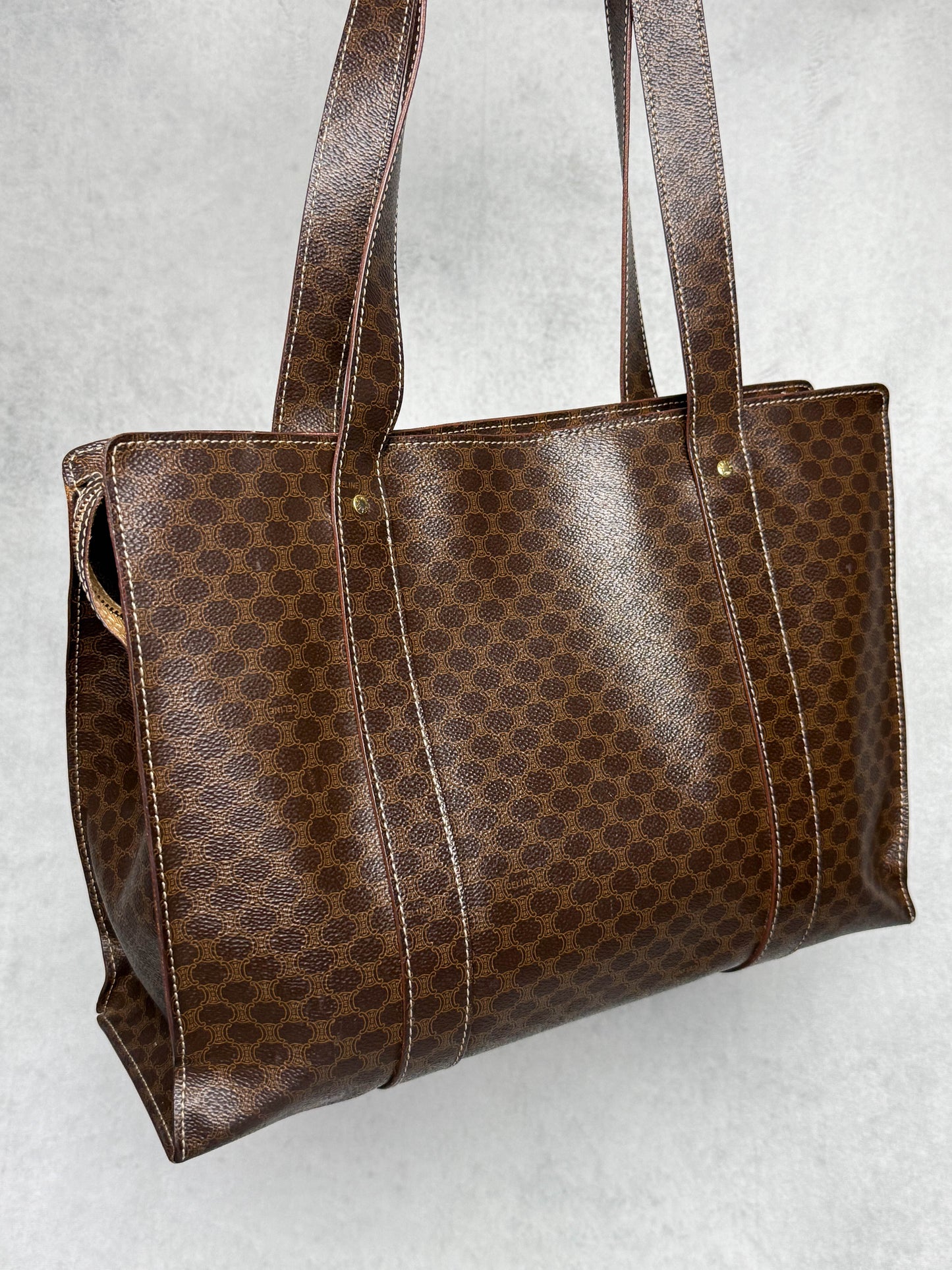 Celine Vintage Brown Macadam Tote Bag Canva/Leather