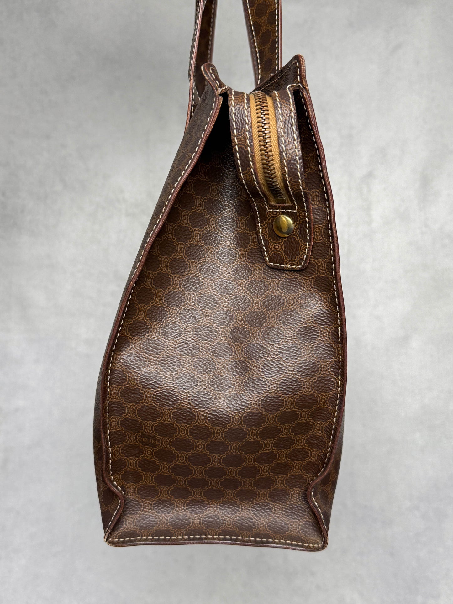 Celine Vintage Brown Macadam Tote Bag Canva/Leather