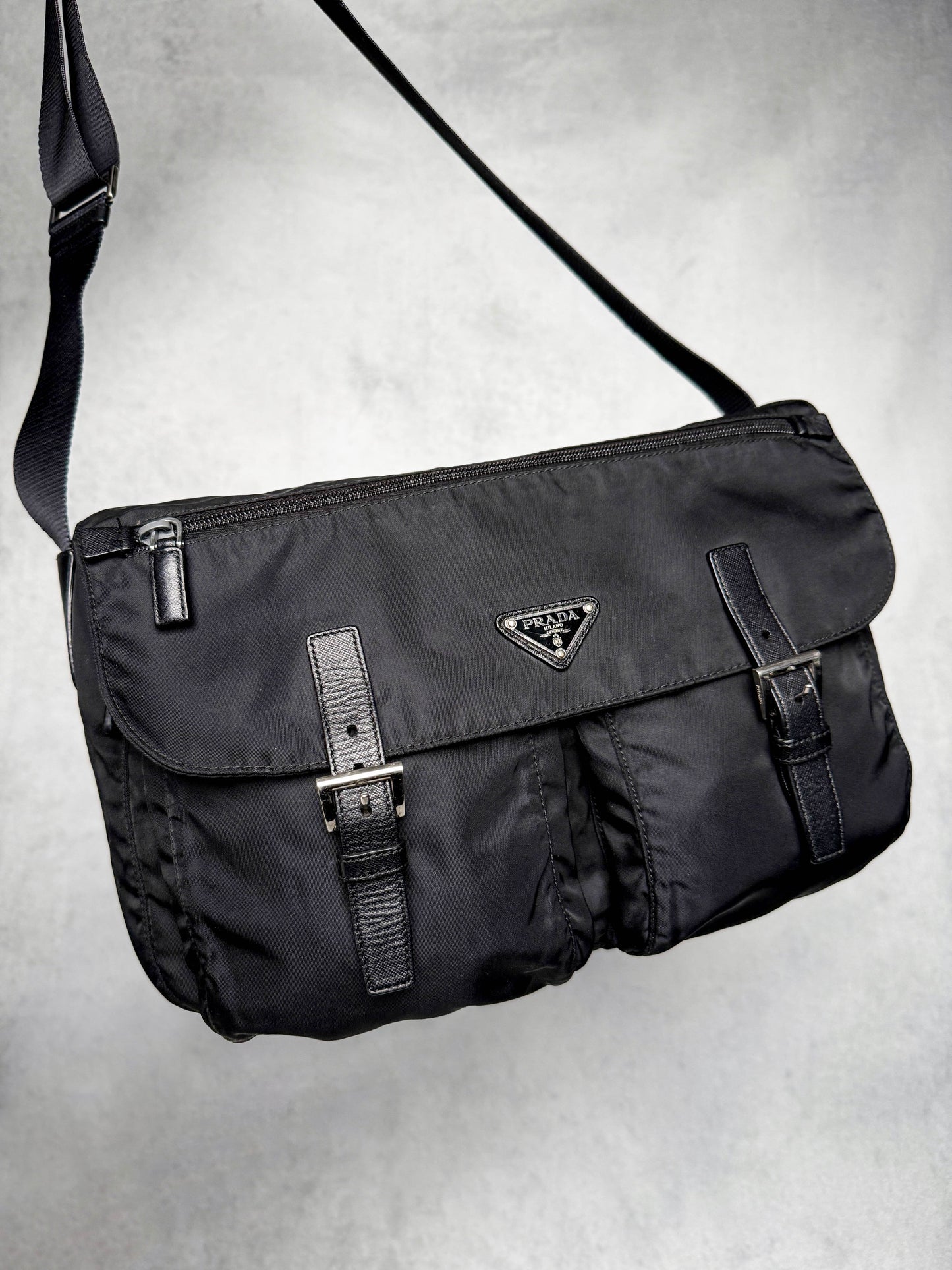 Prada Large Messenger Bag Nylon/Saffiano Leather Black