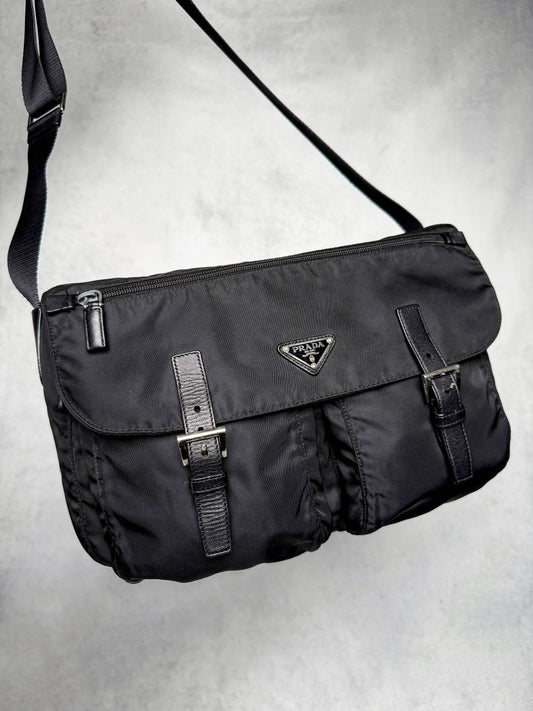 Prada Large Messenger Bag Nylon/Saffiano Leather Black