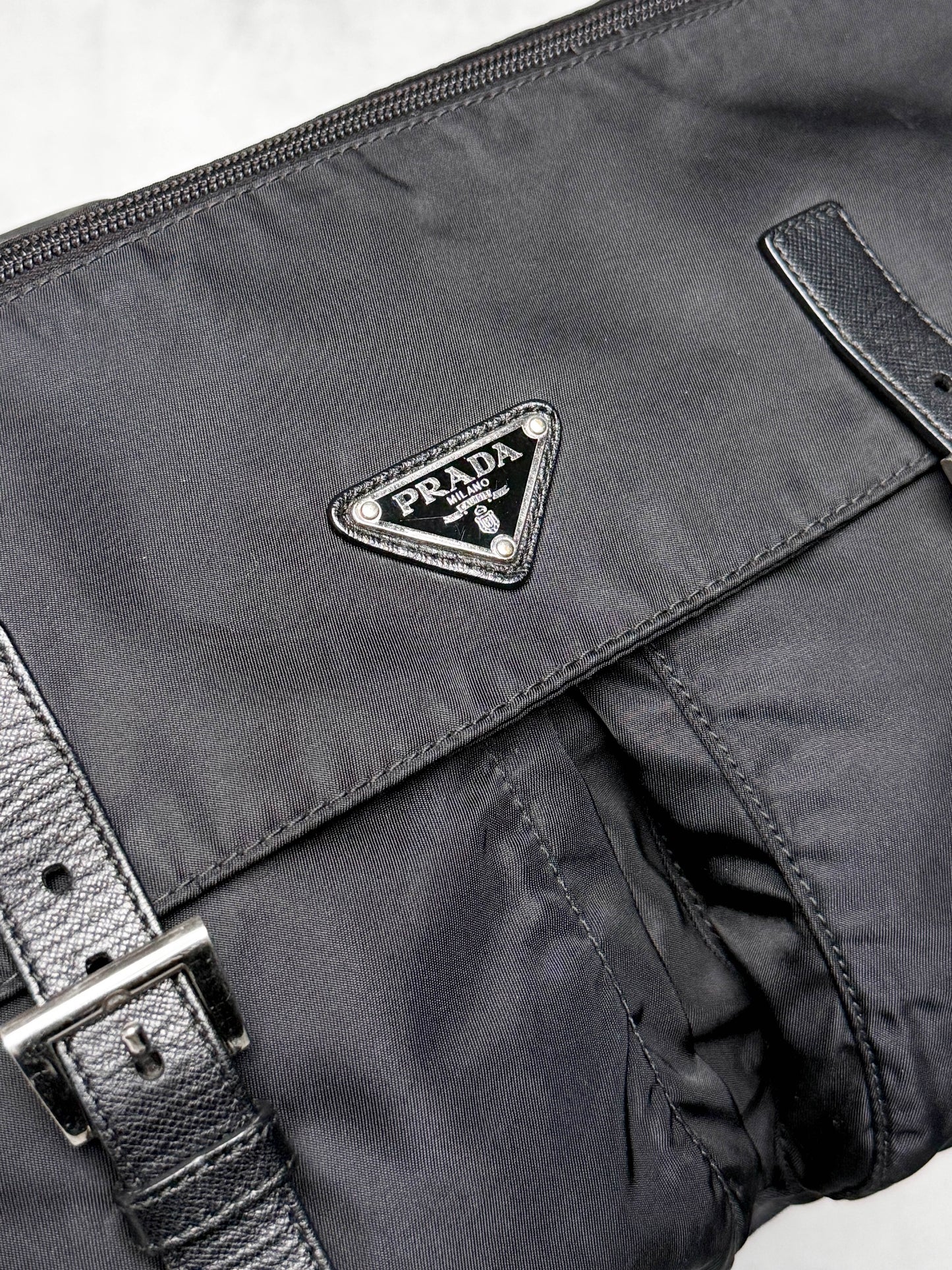 Prada Large Messenger Bag Nylon/Saffiano Leather Black