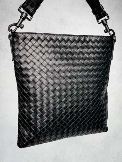 Bottega Veneta Intrecciato Messenger Bag Black