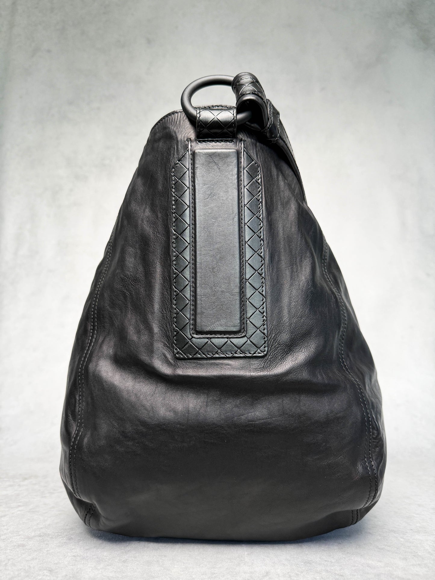 Bottega Veneta Large Leather Crossbody Bag Intrecciato Strap Bronze/Black