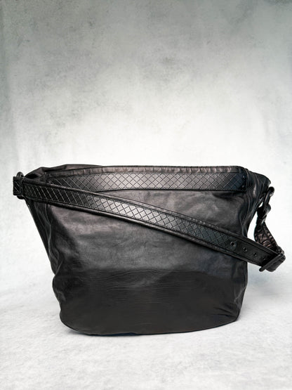 Bottega Veneta Large Leather Crossbody Bag Intrecciato Strap Bronze/Black