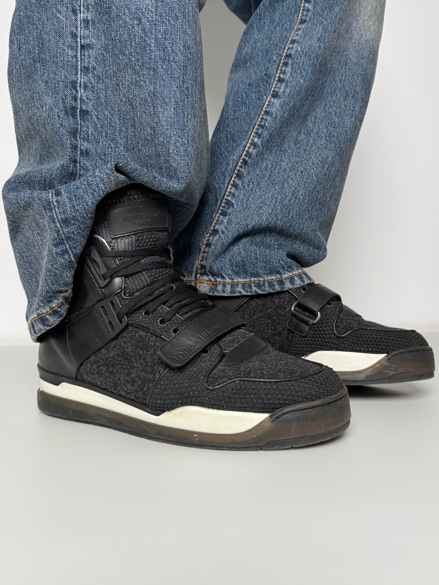 Louis Vuitton SS2015 Black Trailblazer Knit/Leather Strap Sneaker (44)