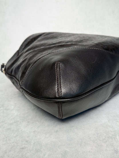 Gucci Horsebit Embossed Leather Hobo Bag Dark Brown