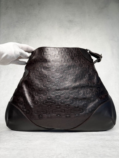 Gucci Horsebit Embossed Leather Hobo Bag Dark Brown