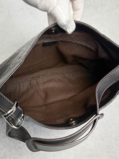 Gucci Horsebit Embossed Leather Hobo Bag Dark Brown