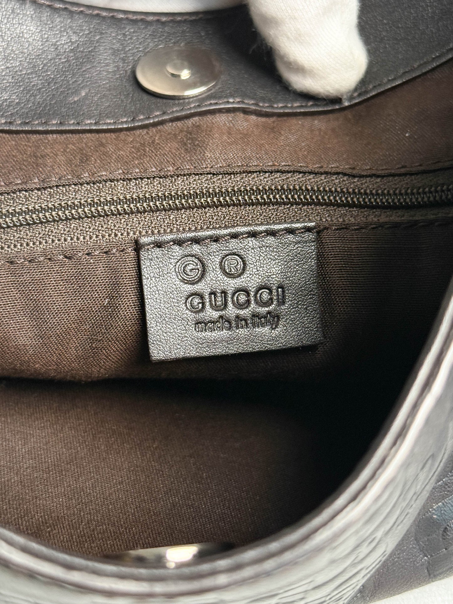 Gucci Horsebit Embossed Leather Hobo Bag Dark Brown