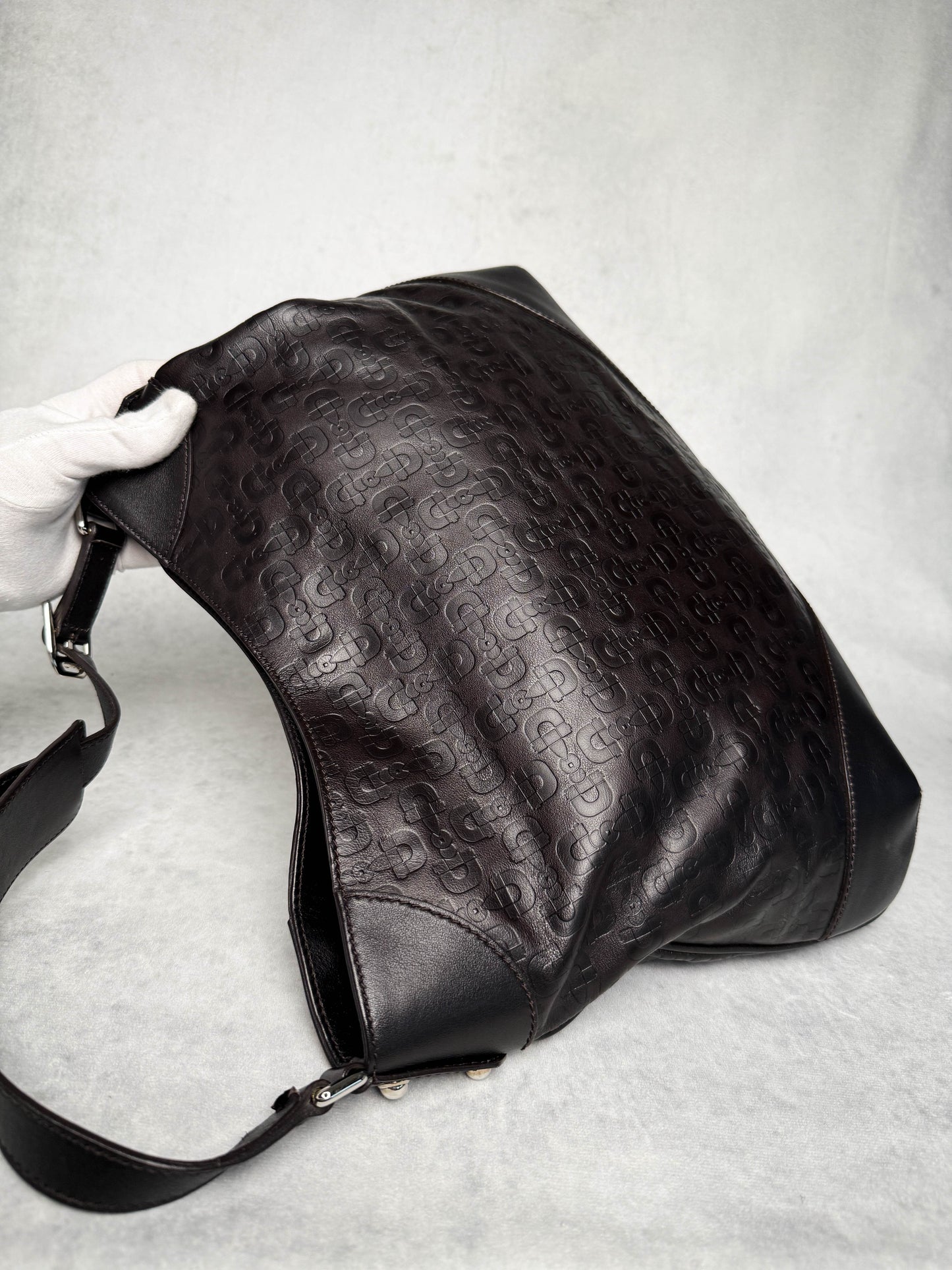 Gucci Horsebit Embossed Leather Hobo Bag Dark Brown