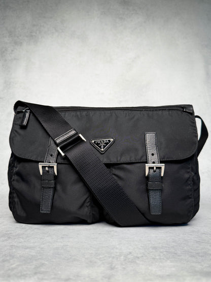 Prada Large Messenger Bag Nylon/Saffiano Leather Black