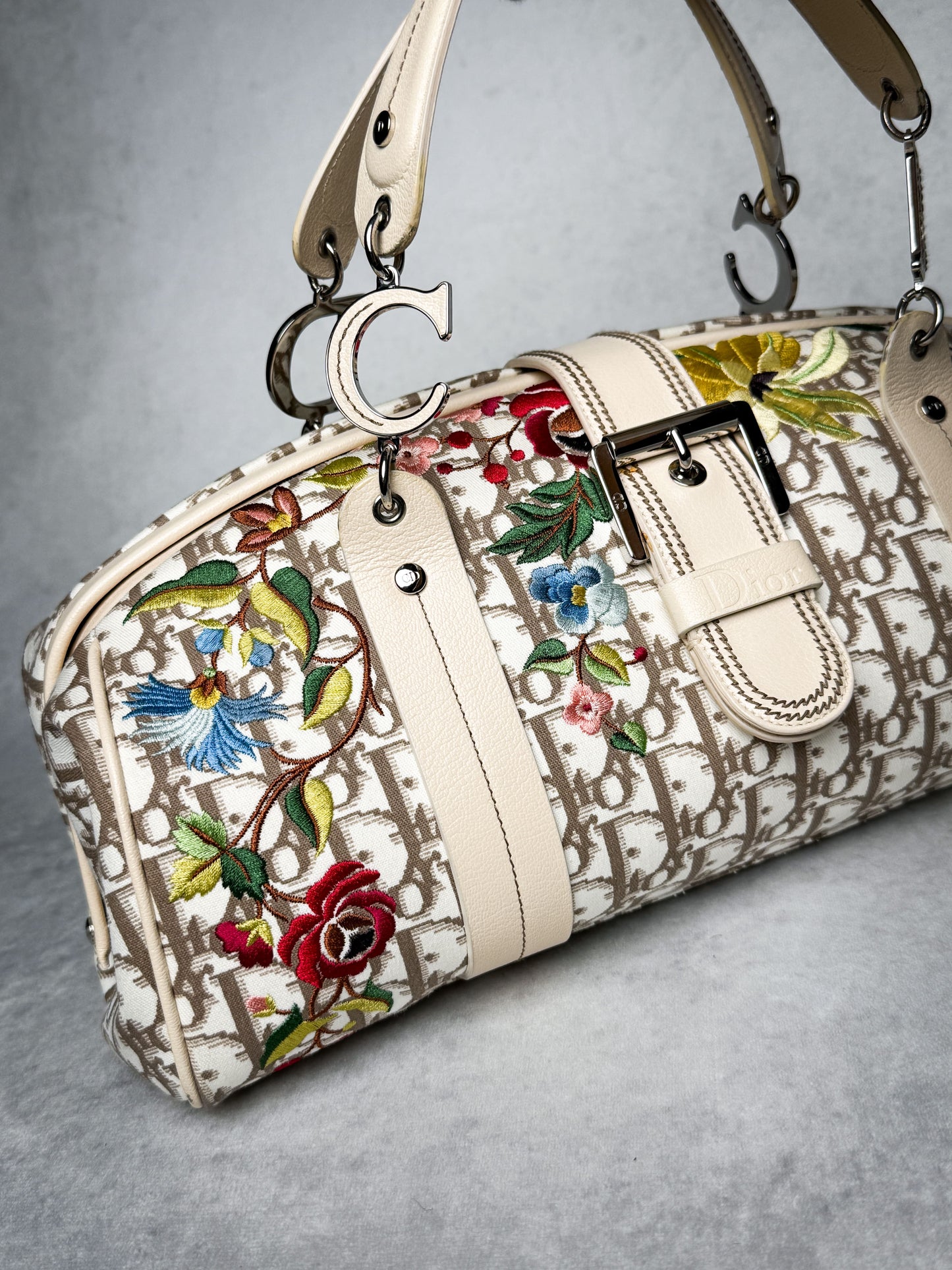 Dior 2005 Diorissimo Floral Embroidered Trotter Bag