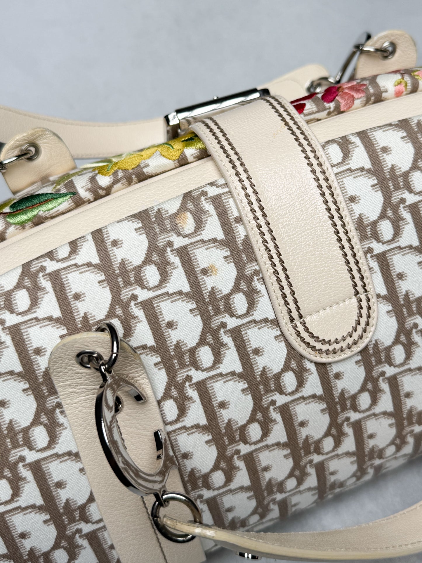 Dior 2005 Diorissimo Floral Embroidered Trotter Bag