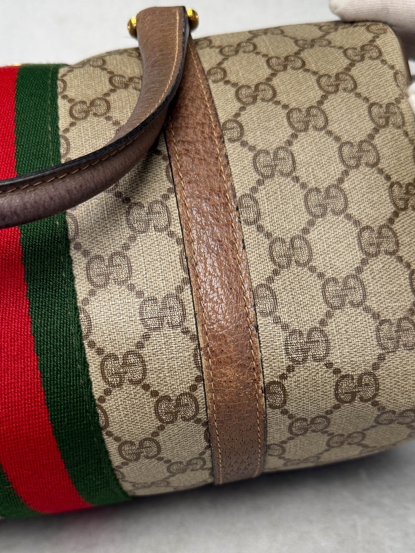 Gucci Vintage 70's Boston Handbag Canvas GG