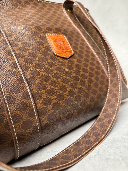 Celine Vintage Brown Macadam Tote Bag Canva/Leather