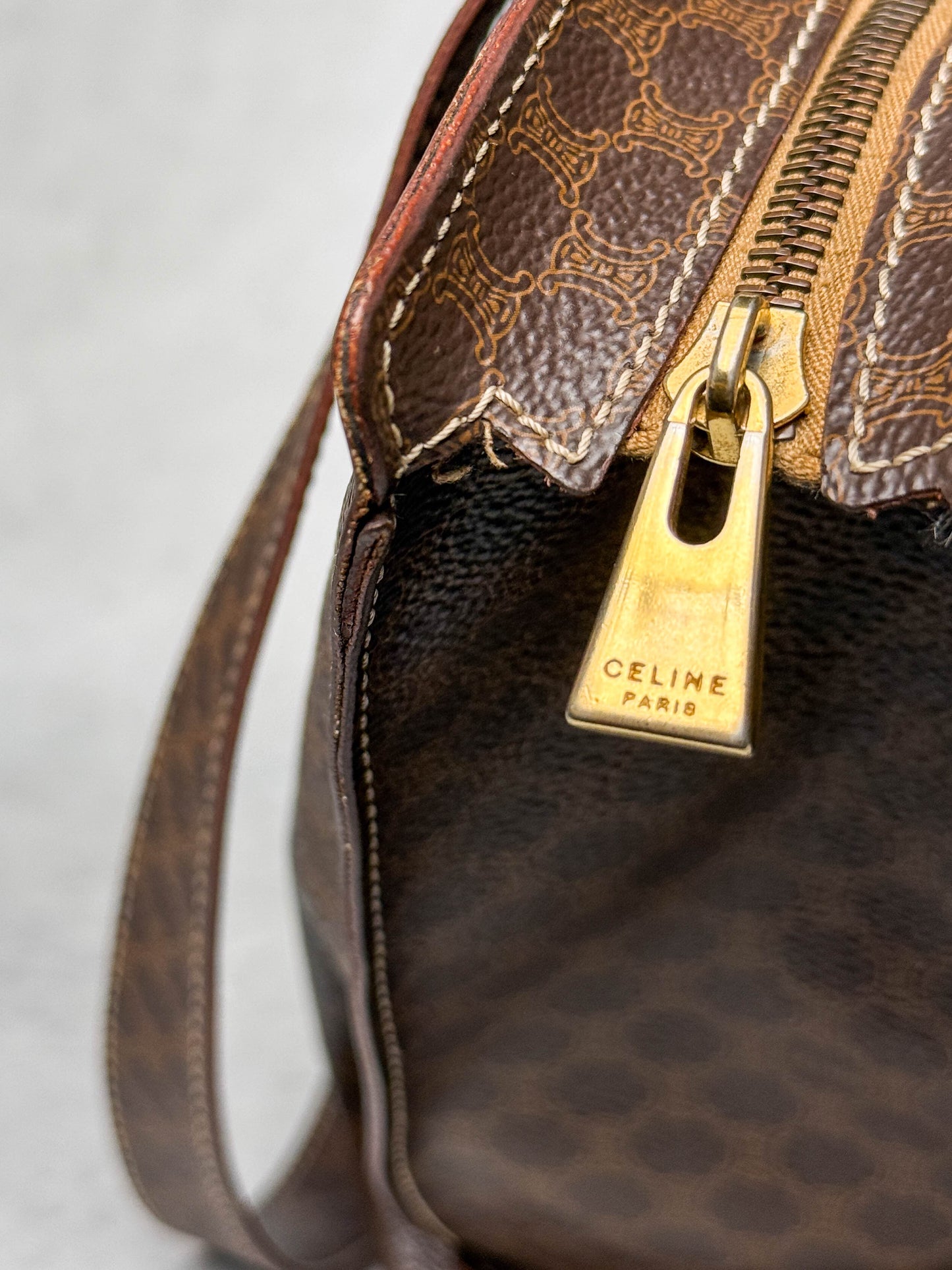 Celine Vintage Brown Macadam Tote Bag Canva/Leather