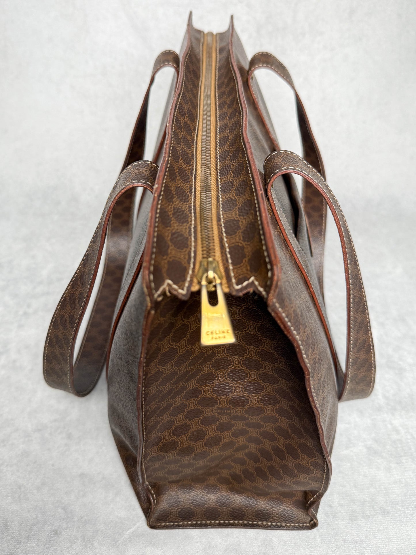 Celine Vintage Brown Macadam Tote Bag Canva/Leather